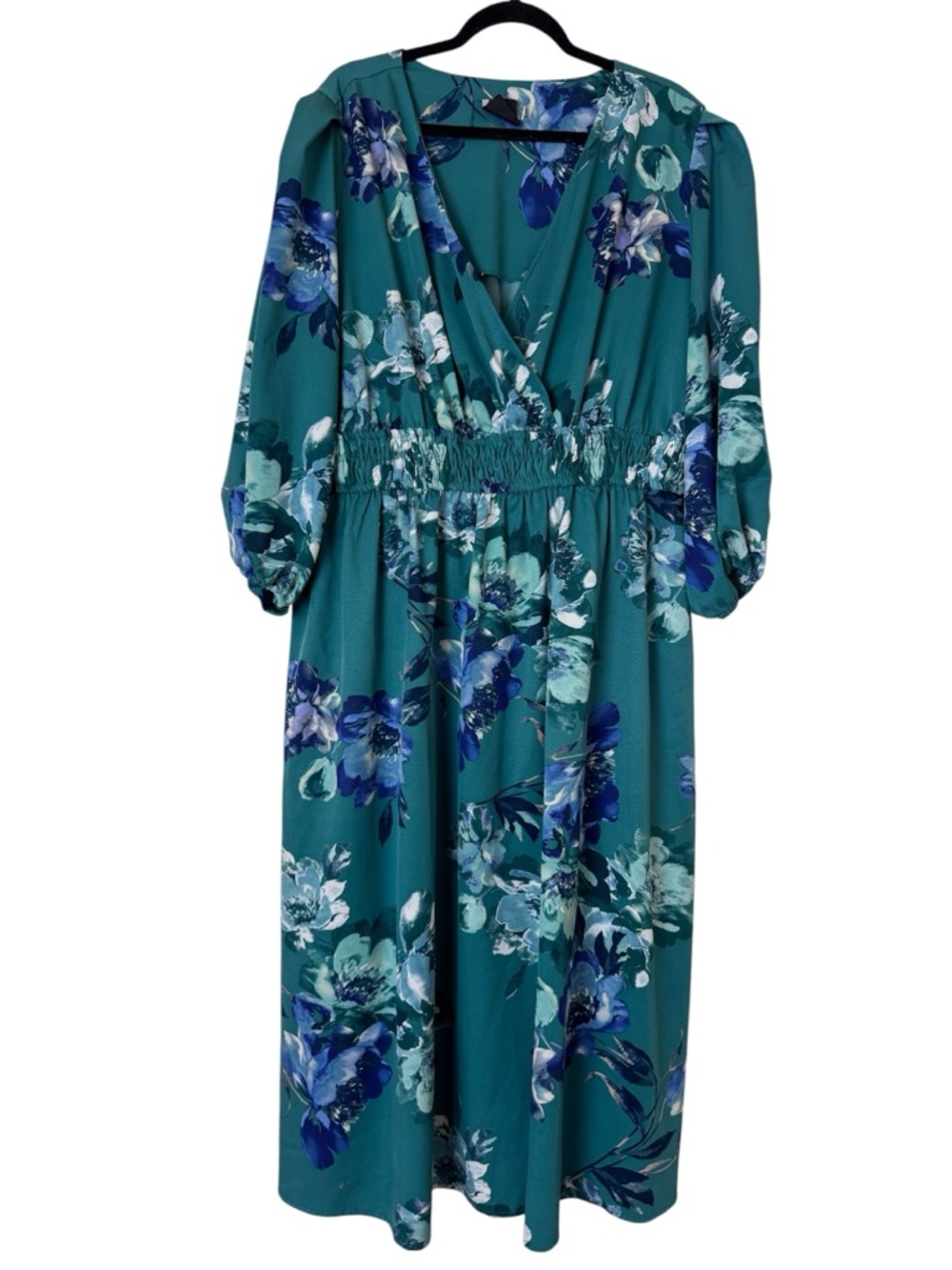 Maison Tara Teal Floral V-Neck Maxi Dress Size 20W